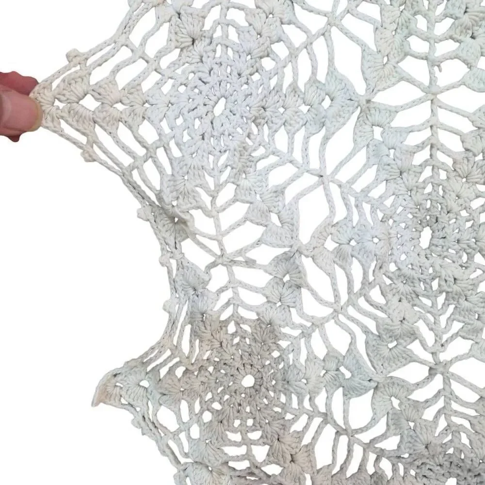 Crochet, Vintage White Cotton Table Runner, 30